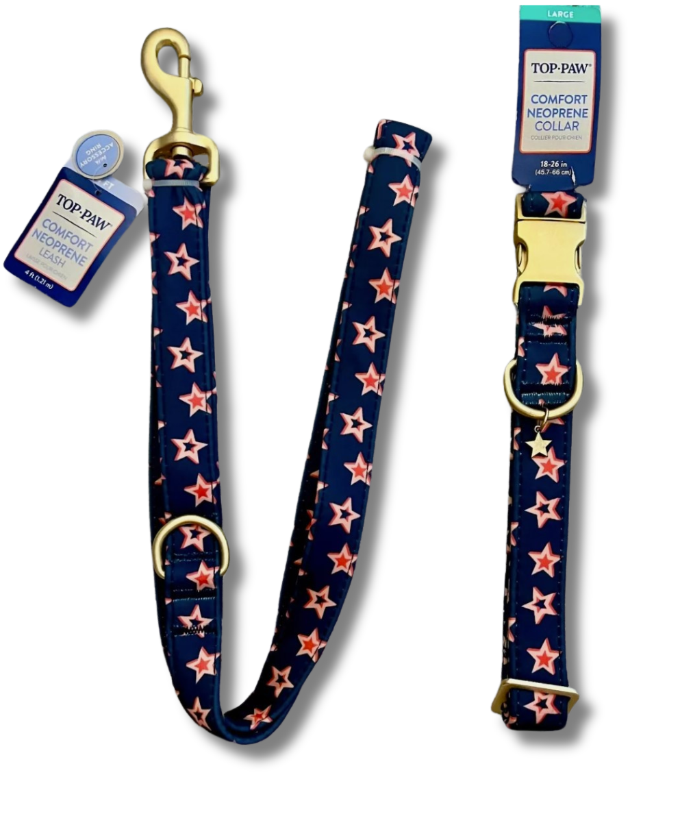 Top Paw Comfort Neoprene F T Girl Star Dog Collar or Leash Desert Paws Rescue